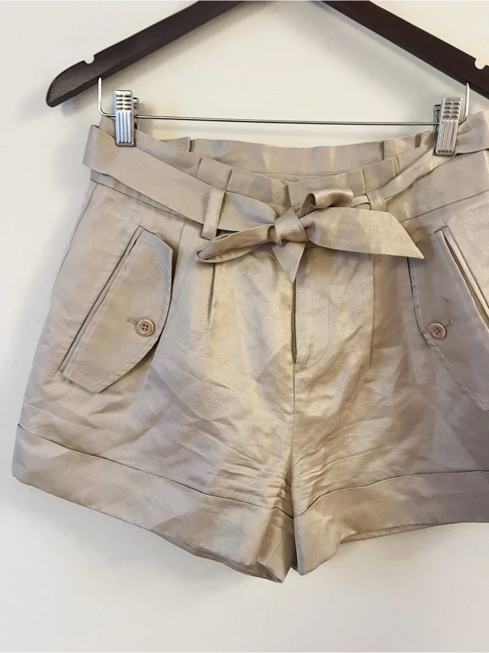 Kate Spade New York Paperbag Waist Belted Shorts Beige Size 6